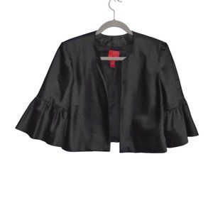 JS Collection Bell Sleeve Jacket Blazer Black Satin No collar with shoulder pads